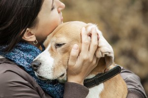 abrazando a un perro con parásitos